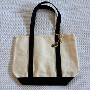 Cream Canvas Tote Bag with Black Trim and Gild Charm